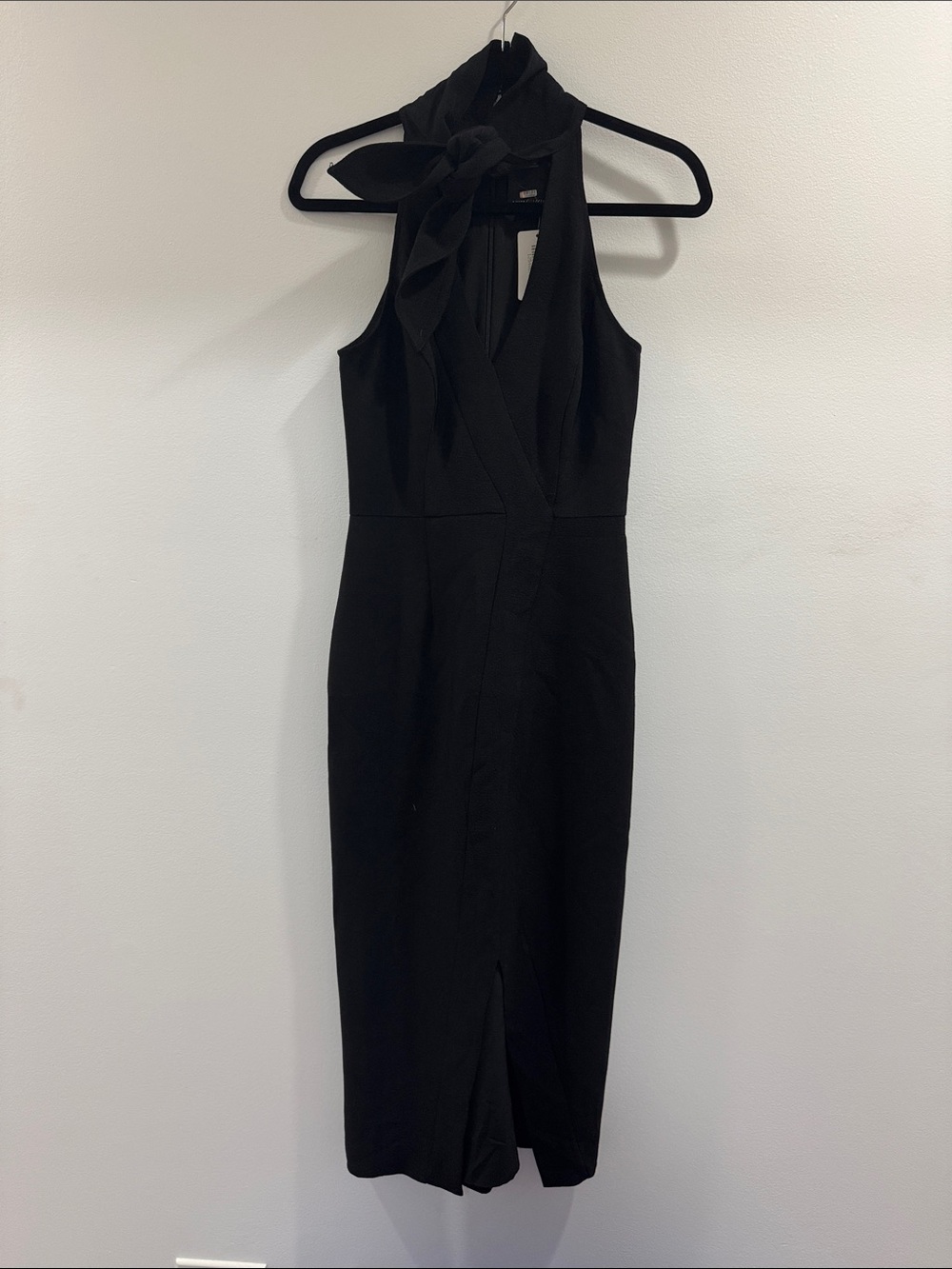 C/MEO Collective Black One-Shoulder Tie-Neck Midi Dress